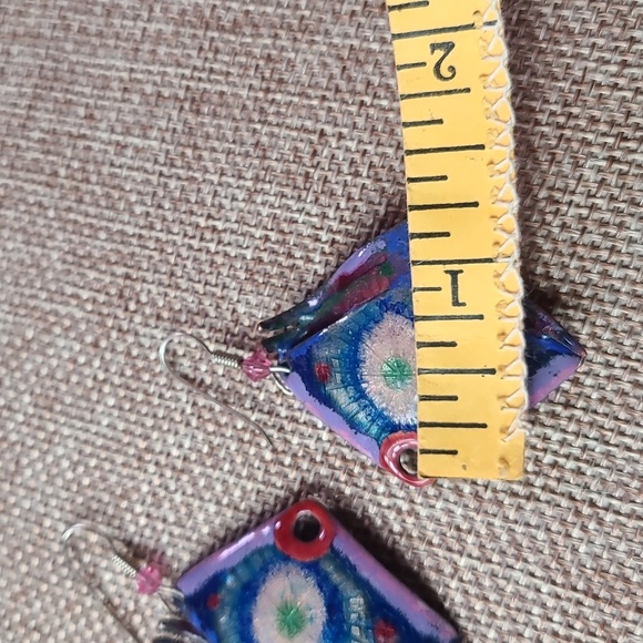 Colorful  purple blue red fish like art painter Earrings - Picture 12 of 12